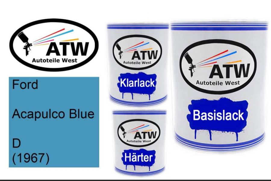 Ford, Acapulco Blue, D (1967): 1L Lackdose + 1L Klarlack + 500ml Härter - Set, von ATW Autoteile West.